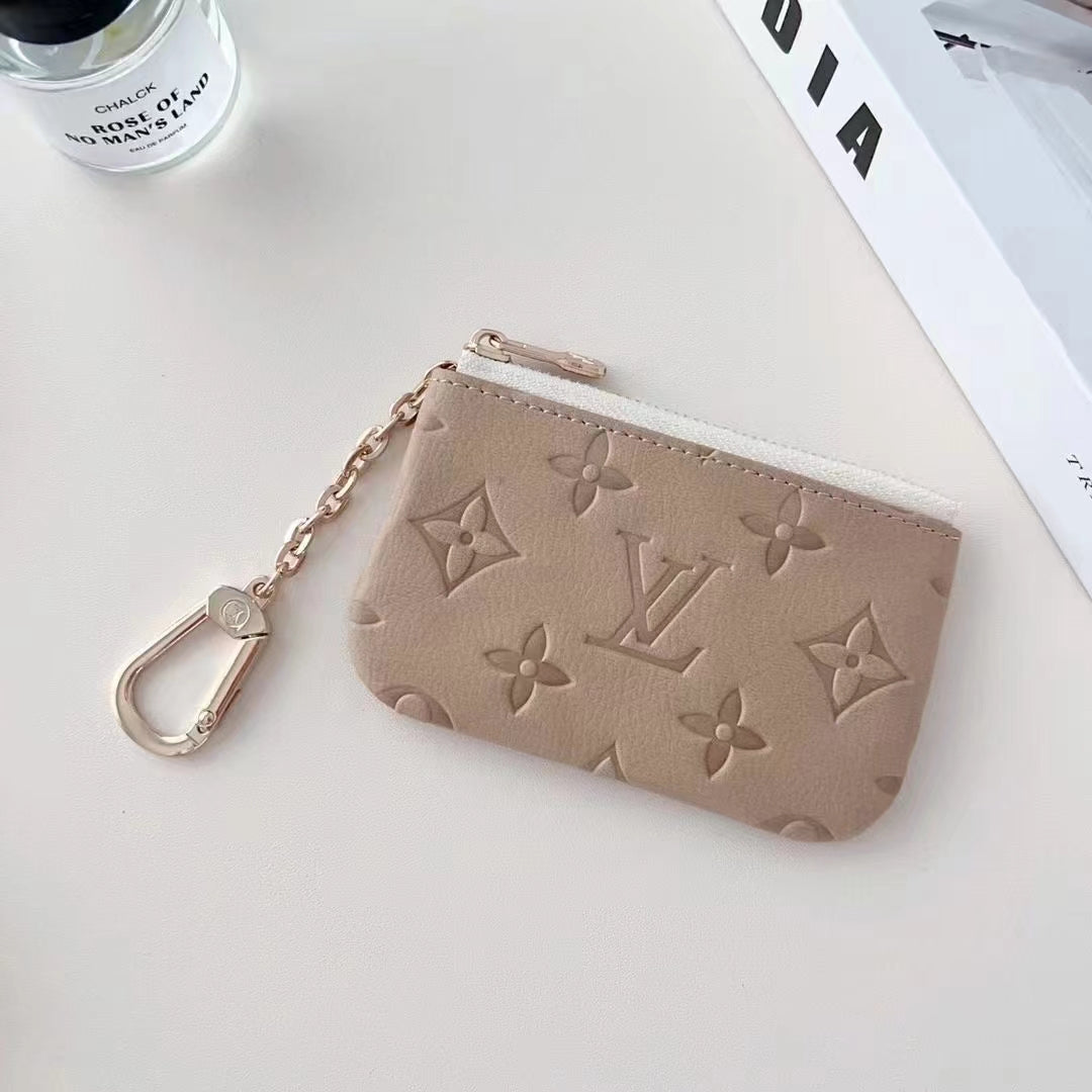 Colorful LV-Inspired Embossed Coin Pouch Collection with Chain Clips