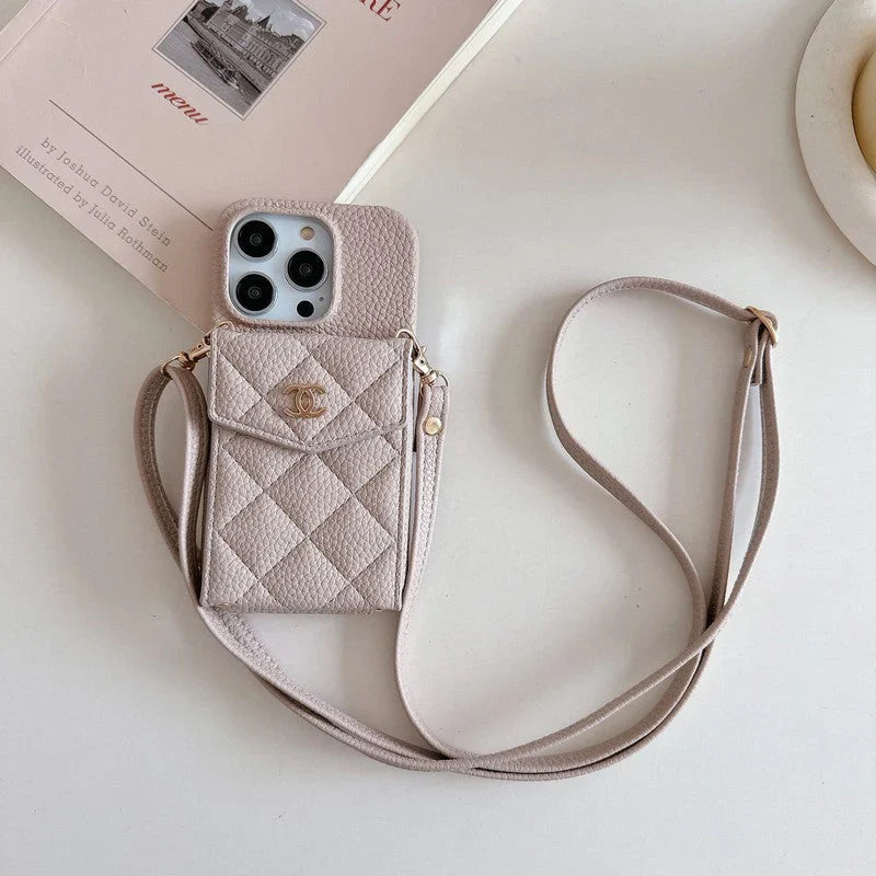 CC Card Bag Color Leather Chain iPhone Case