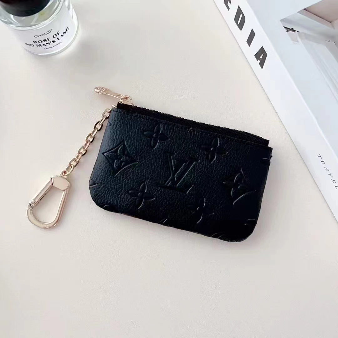 Colorful LV-Inspired Embossed Coin Pouch Collection with Chain Clips