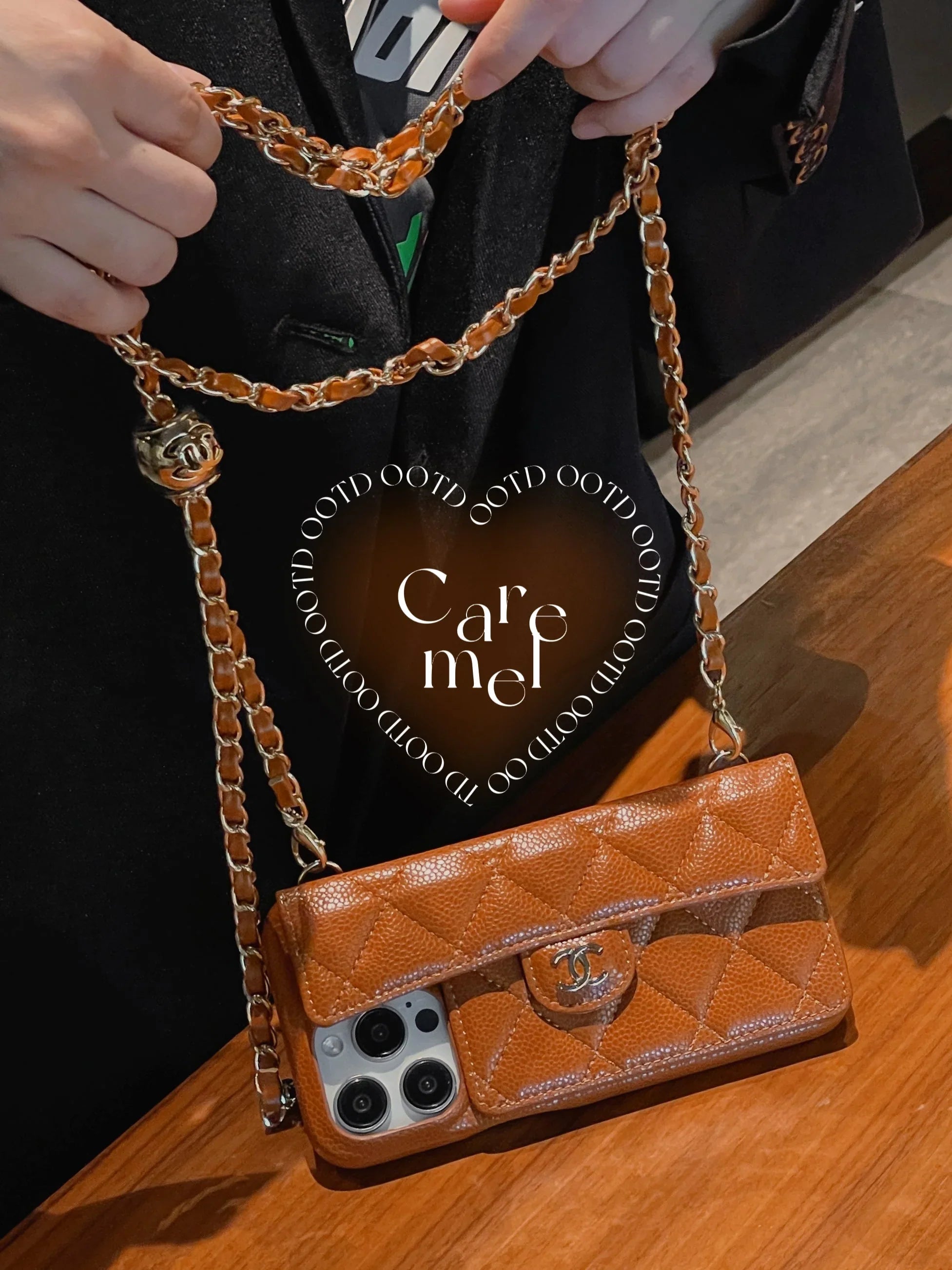 Luxury Wallet iPhone Case With Hand /Crossbody Chain