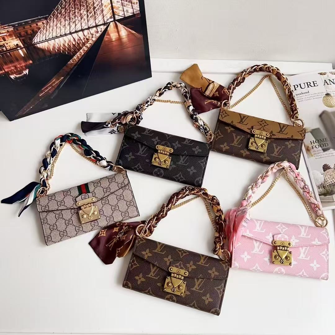 Letter Holster Scarf Chain Wallet Case For iPhone&Samsung S23U/S24U/S25U