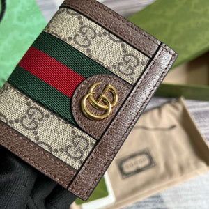 Ophidia Card Case Wallet Supreme Canvas Beige For Women‎ 4.3in/11cm 523155 96IWG 8745-1-2